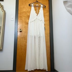 L express white boho lace ruffle maxi dress. Maternity friendly